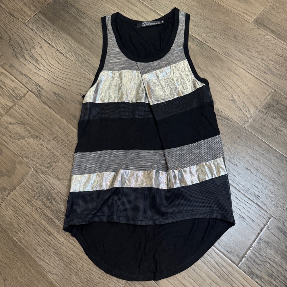 BRIAN LICHTENBERG Tank Blouse Silver Black Mesh SZ M